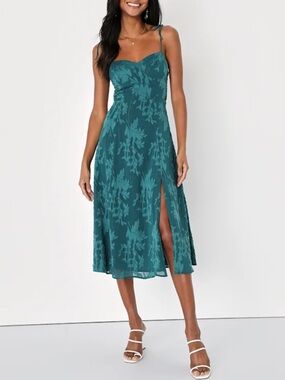 Lulu's Teal Floral Tie-Strap Midi Dress